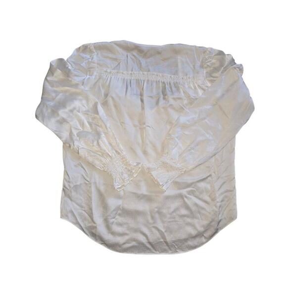 Go By Go Silk V-Neck Flowy White Elastic Cuffs L Lightweight Popover 100% Silk - Picture 2 of 8